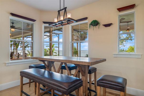 Dining room, Interior, Pendant Lights, Wood Texture Flooring