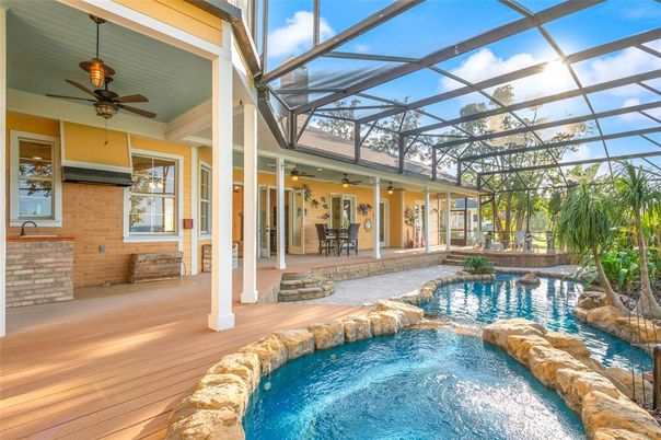 Dining room, Glass Ceilings, Interior, Pool, Stone Walls, Sun Room, Wood Texture Flooring