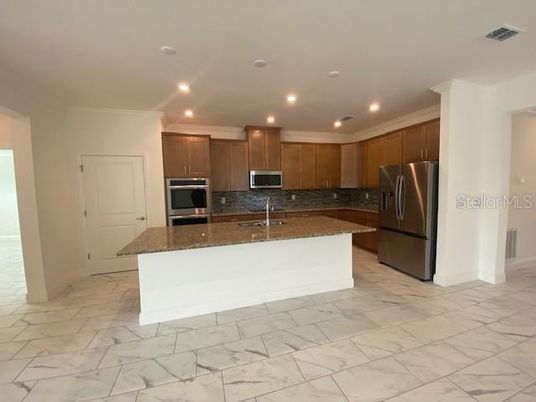 Interior, Kitchen, Marble, Recessed Lighting, Stainless Steel Appliances