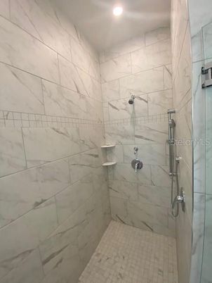 Bathroom, Glass Shower, Interior, Marble Walls, Recessed Lighting