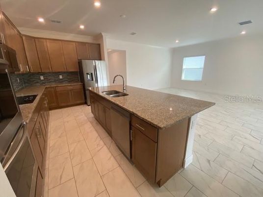 Interior, Kitchen, Marble, Recessed Lighting, Stainless Steel Appliances
