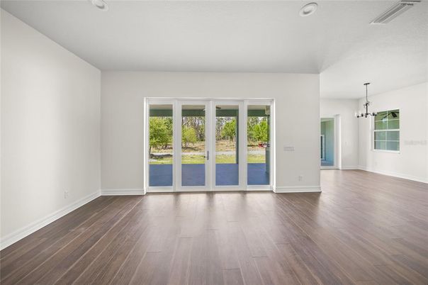 Empty room, Interior, Recessed Lighting, Wood Texture Flooring