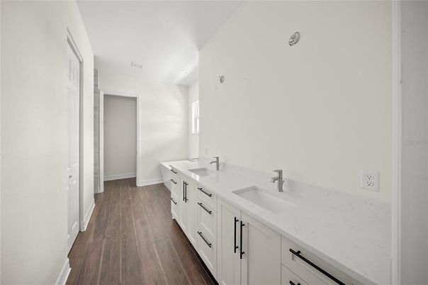 Bathroom, Dual Sink Vanities, Interior, Wood Texture Flooring