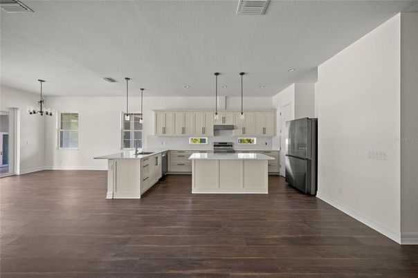 Interior, Kitchen, Pendant Lights, Recessed Lighting, Wood Texture Flooring