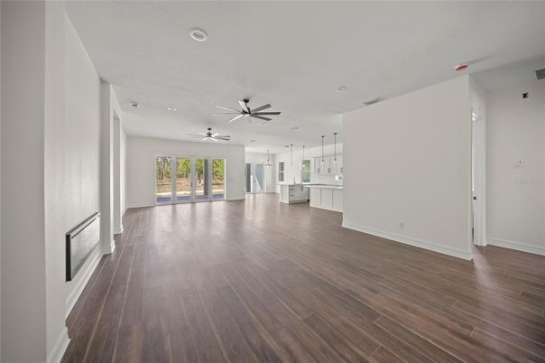 Empty room, Interior, Recessed Lighting, Wood Texture Flooring