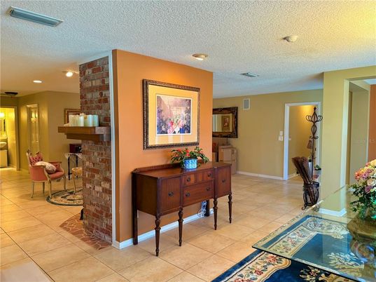 Fireplace, Interior, Recessed Lighting, Stone Walls