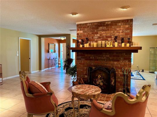 Fireplace, Interior, Recessed Lighting, Stone Walls