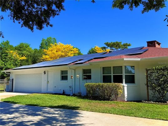 Attached, Exterior, Facade, Solar Panels, Ranch