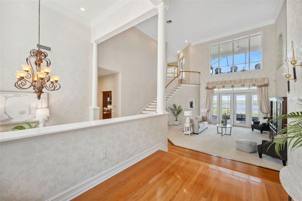 Chandelier, Interior, Living room, Recessed Lighting, Wood Texture Flooring