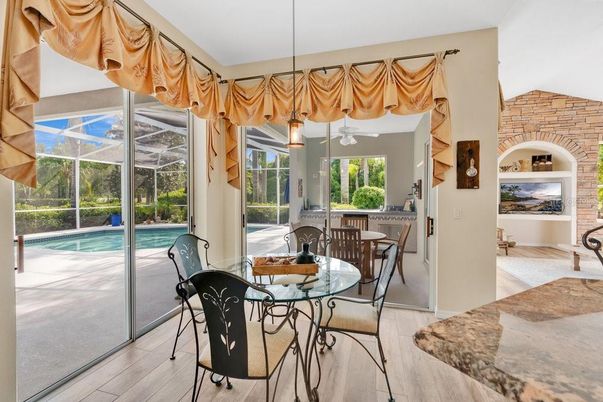 Dining room, Glass Ceilings, Interior, Pendant Lights, Pool, Stone Walls, Sun Room, Wood Texture Flooring