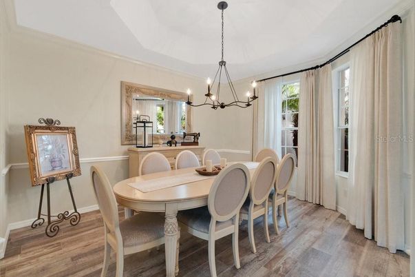 Chandelier, Dining room, Interior, Wood Texture Flooring