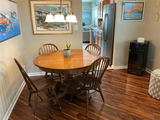 Dining room, Interior, Kitchen, Pendant Lights, Wood Texture Flooring