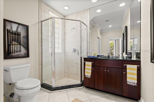 Bathroom, Glass Shower, Interior, Recessed Lighting