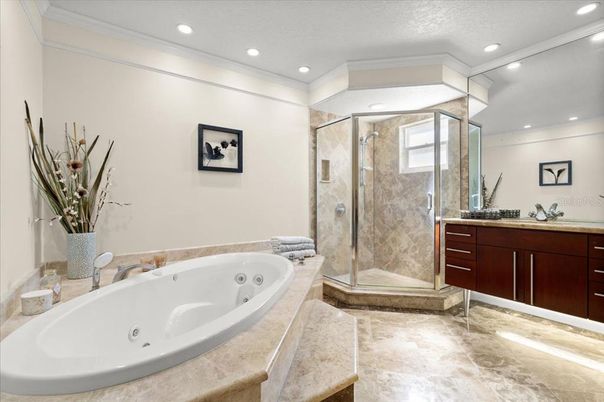 Bathroom, Glass Shower, Interior, Recessed Lighting