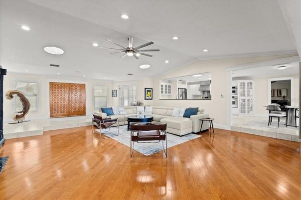 Interior, Living room, Recessed Lighting, Wood Texture Flooring