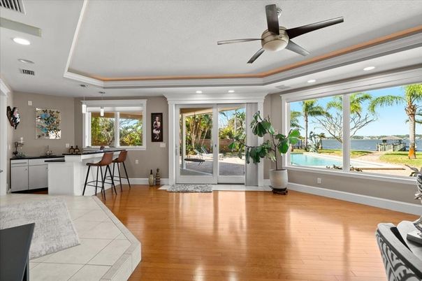 Interior, Pendant Lights, Recessed Lighting, Water, Wood Texture Flooring