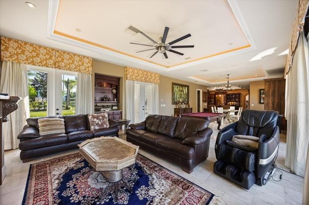 Billiard Table, Chandelier, Game Room, Interior, Living room, Pendant Lights, Recessed Lighting