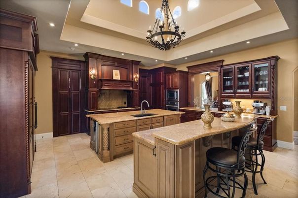 Chandelier, Interior, Kitchen, Recessed Lighting, Stainless Steel Appliances
