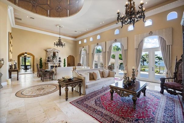 Chandelier, Fireplace, Interior, Living room, Recessed Lighting
