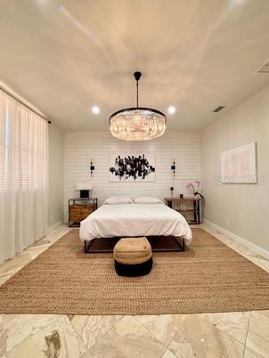 Bedroom, Chandelier, Interior, Recessed Lighting