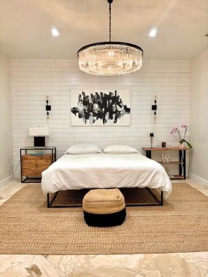 Bedroom, Chandelier, Interior, Recessed Lighting
