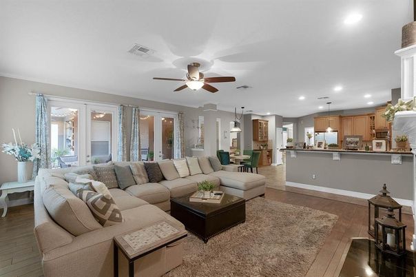 Dining room, Interior, Kitchen, Living room, Pendant Lights, Recessed Lighting, Wood Texture Flooring