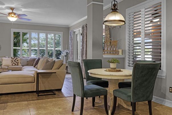 Dining room, Interior, Living room, Pendant Lights, Wood Texture Flooring
