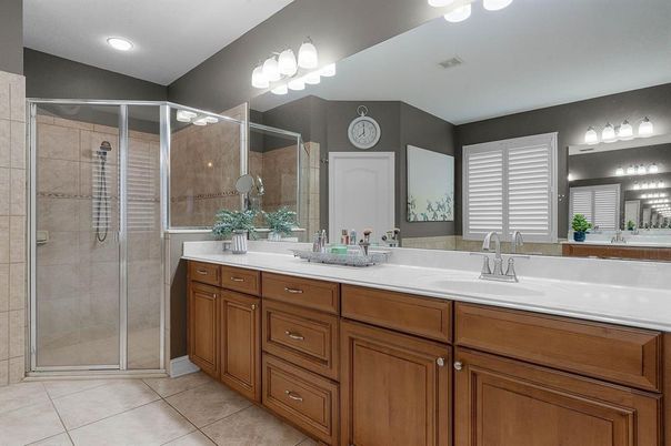 Bathroom, Dual Sink Vanities, Glass Shower, Interior, Recessed Lighting