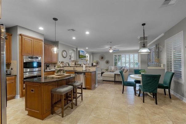 Dining room, Interior, Kitchen, Living room, Pendant Lights, Recessed Lighting, Stainless Steel Appliances