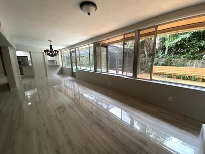 Chandelier, Empty room, Interior, Wood Texture Flooring