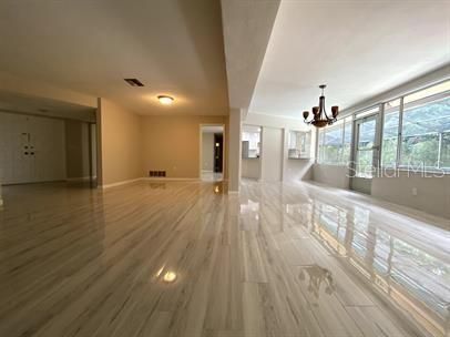 Chandelier, Empty room, Interior, Wood Texture Flooring