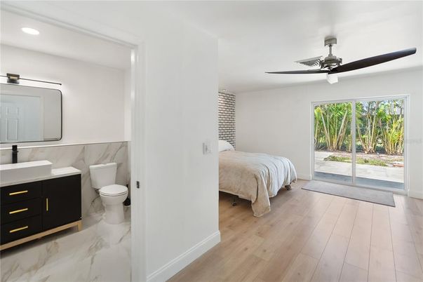 Bathroom, Bedroom, Interior, Marble, Recessed Lighting, Wood Texture Flooring