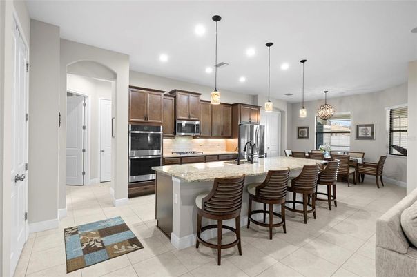 Dining room, Interior, Kitchen, Pendant Lights, Recessed Lighting, Stainless Steel Appliances