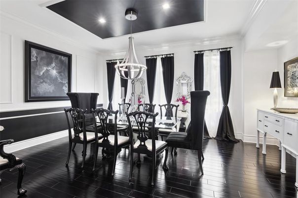 Dining room, Interior, Pendant Lights, Wood Texture Flooring