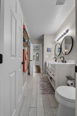Bathroom, Dual Sink Vanities, Interior, Wood Texture Flooring