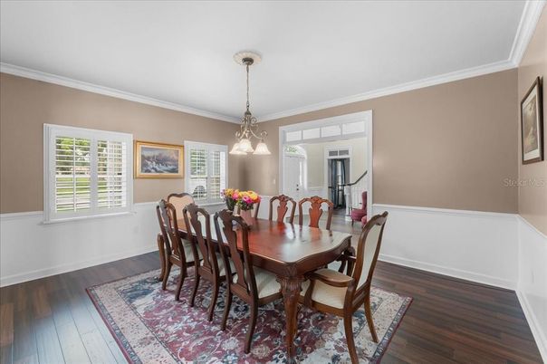 Dining room, Interior, Pendant Lights, Wood Texture Flooring