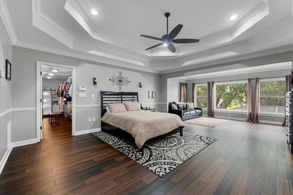 Bedroom, Interior, Recessed Lighting, Wood Texture Flooring