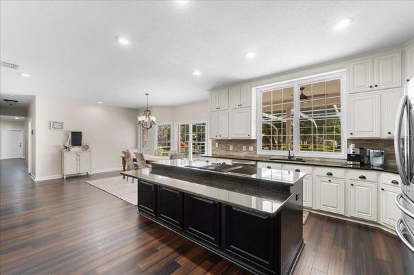 Chandelier, Dining room, Interior, Kitchen, Recessed Lighting, Wood Texture Flooring