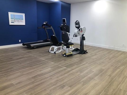 Fitness Equipment, Interior, Recessed Lighting, Wood Texture Flooring