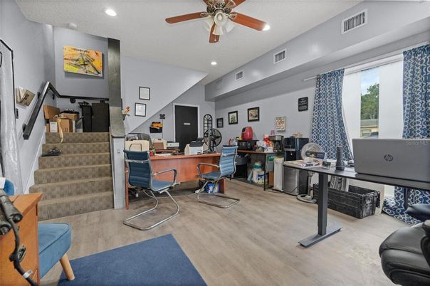 Home Office, Interior, Recessed Lighting, Wood Texture Flooring