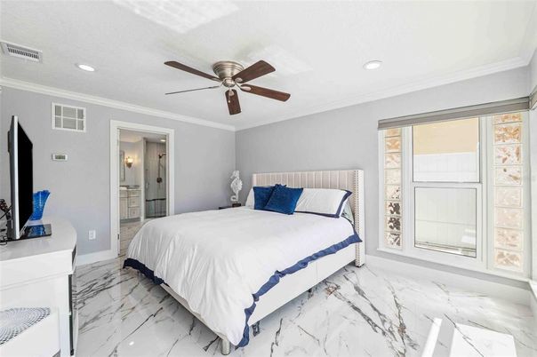 Bedroom, Interior, Marble, Recessed Lighting