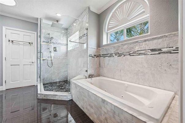 Bathroom, Glass Shower, Interior, Marble Walls, Recessed Lighting