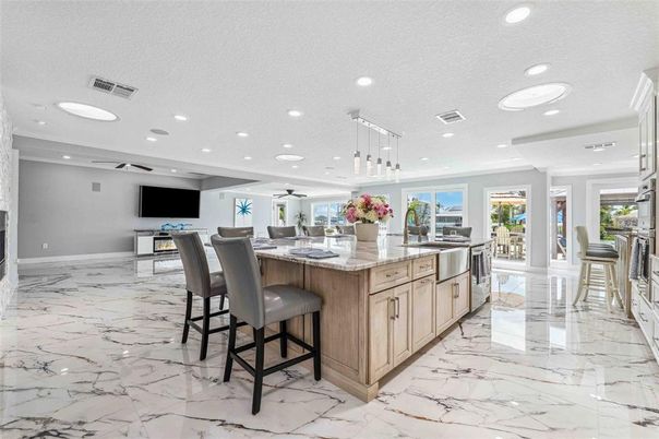 Interior, Kitchen, Marble, Pendant Lights, Recessed Lighting