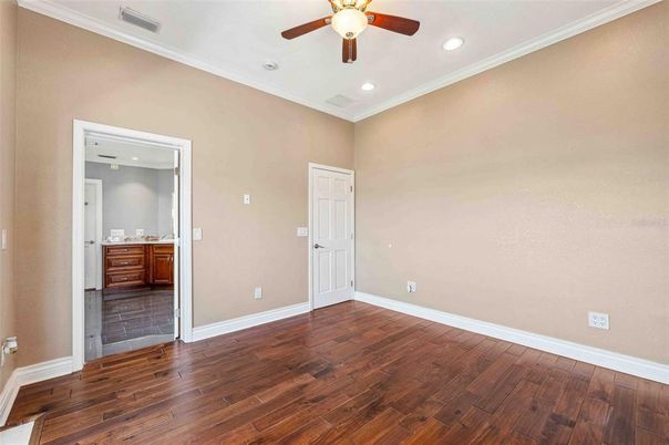 Bathroom, Empty room, Interior, Recessed Lighting, Wood Texture Flooring