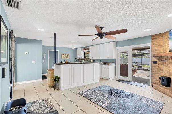 Interior, Kitchen, Recessed Lighting, Stone Walls
