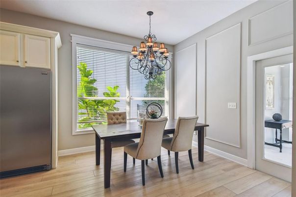 Chandelier, Dining room, Interior, Wood Texture Flooring