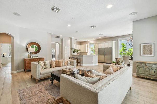 Interior, Kitchen, Living room, Pendant Lights, Recessed Lighting, Stainless Steel Appliances, Wood Texture Flooring