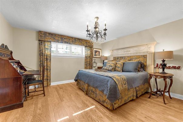 Bedroom, Chandelier, Interior, Wood Texture Flooring