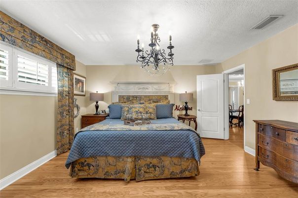 Bedroom, Chandelier, Interior, Wood Texture Flooring