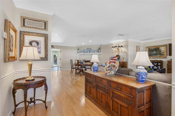 Dining room, Interior, Recessed Lighting, Wood Texture Flooring